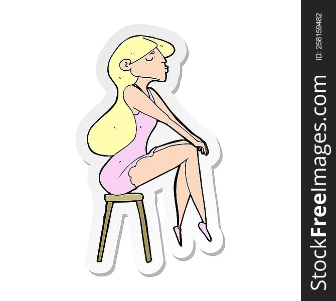 sticker of a cartoon woman sitting on stool