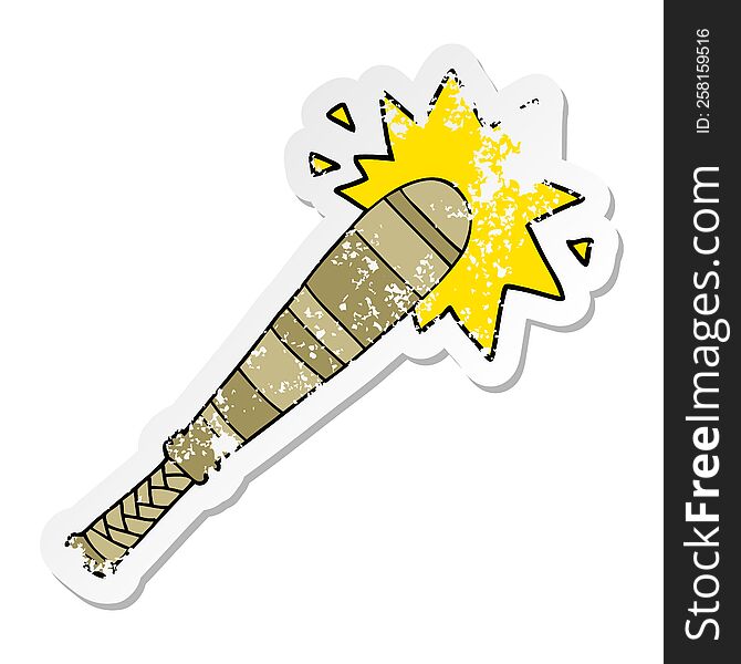 distressed sticker of a cartoon baseball bat hitting