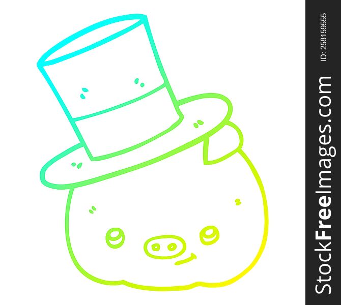 cold gradient line drawing cartoon pig wearing top hat