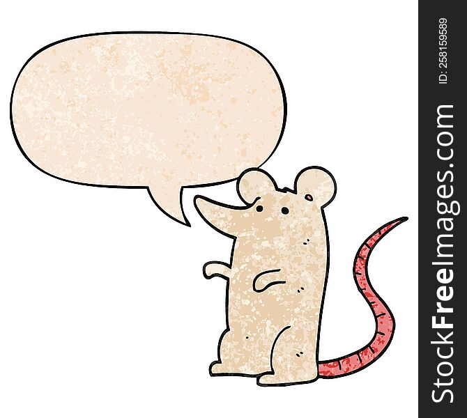 Cartoon Rat And Speech Bubble In Retro Texture Style