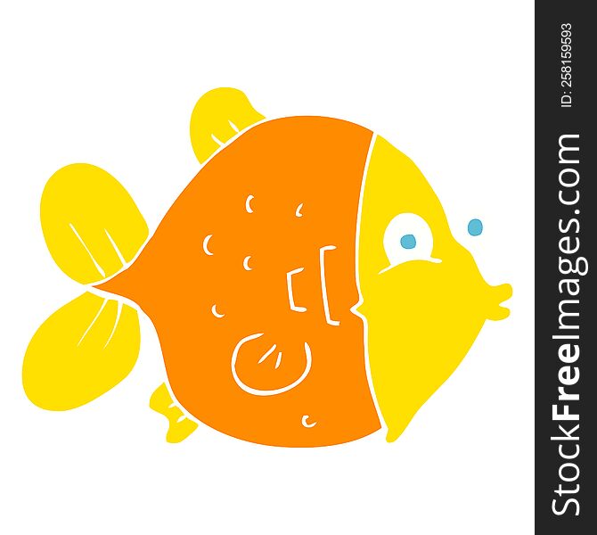 Flat Color Illustration Of A Cartoon Funny Fish