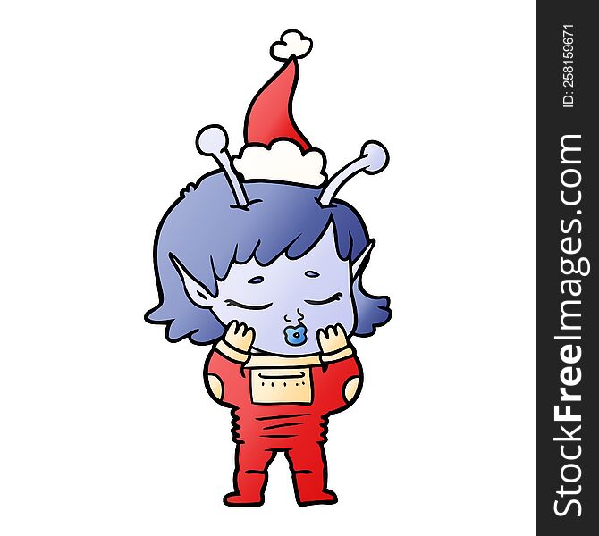 Gradient Cartoon Of A Alien Girl Wearing Santa Hat