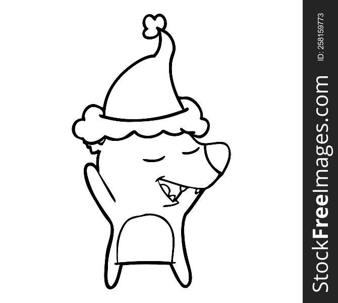 Line Drawing Of A Bear Wearing Santa Hat