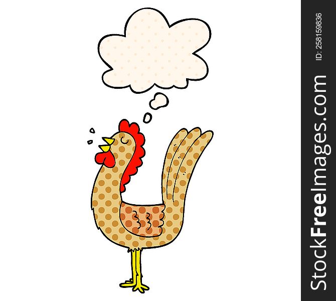 cartoon rooster with thought bubble in comic book style