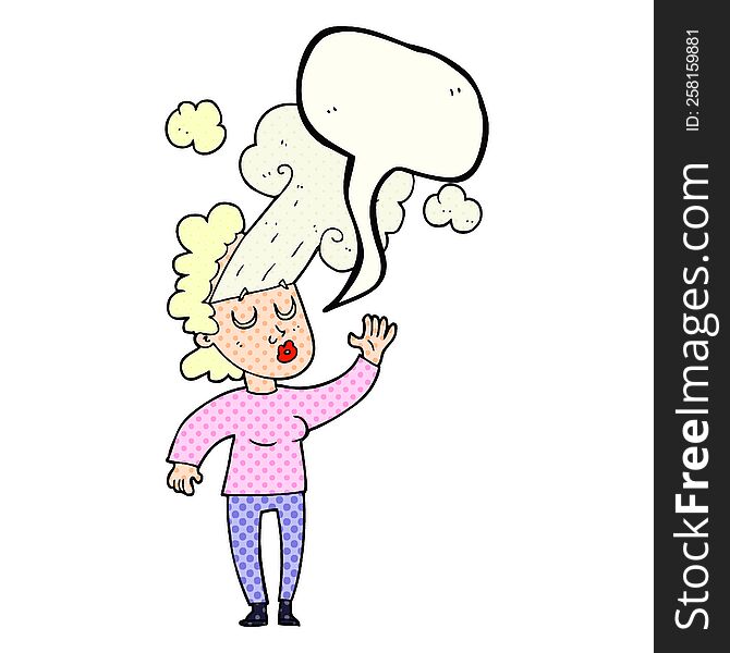 freehand drawn comic book speech bubble cartoon woman letting off steam
