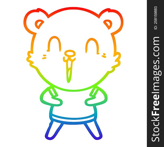 Rainbow Gradient Line Drawing Happy Cartoon Bear