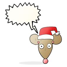 Speech Bubble Cartoon Mouse In Christmas Hat Stock Photo