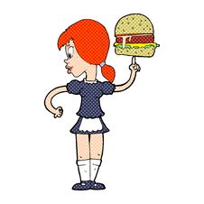 Cartoon Waitress Serving A Burger Stock Photos