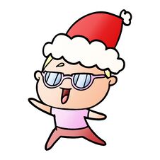 Gradient Cartoon Of A Happy Woman Wearing Spectacles Wearing Santa Hat Royalty Free Stock Photos