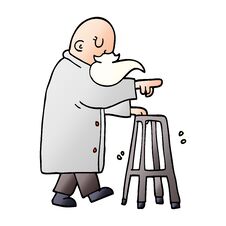 Cartoon Doodle Old Man With Walking Frame Stock Image