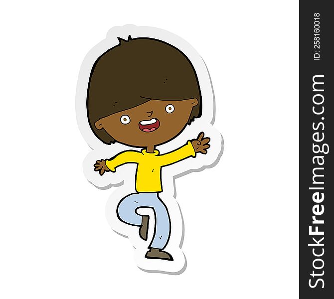 Sticker Of A Cartoon Happy Boy Dancing