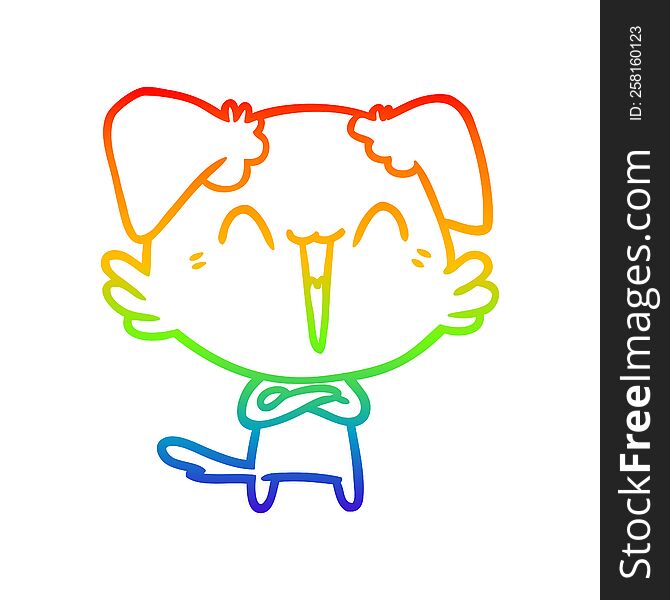 rainbow gradient line drawing of a happy little dog cartoon