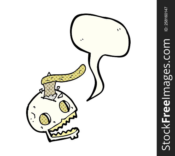 freehand drawn comic book speech bubble cartoon axe in skull