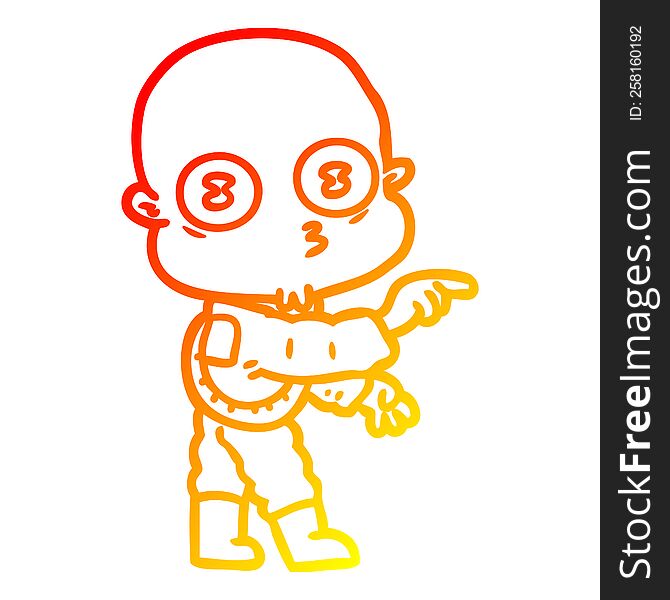 Warm Gradient Line Drawing Cartoon Weird Bald Spaceman Pointing