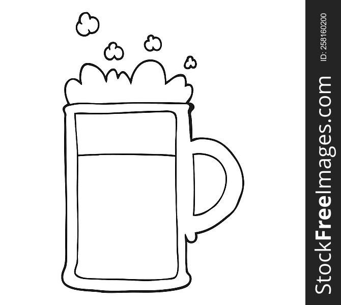freehand drawn black and white cartoon tankard of beer