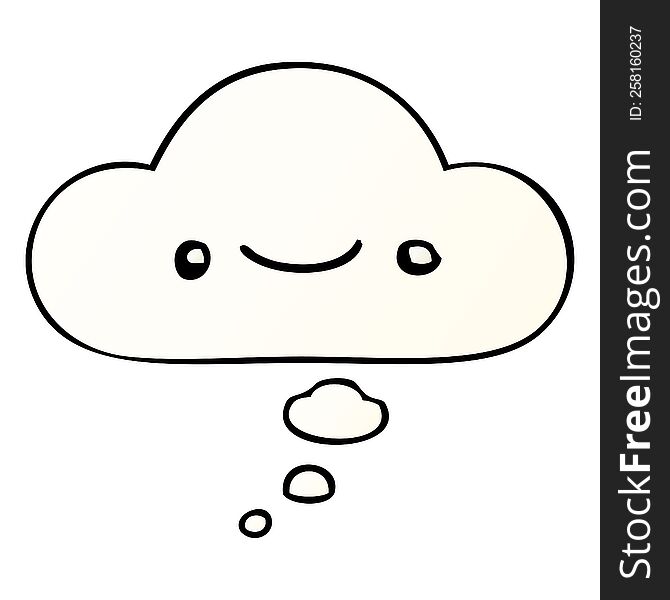 Happy Cartoon Face And Thought Bubble In Smooth Gradient Style
