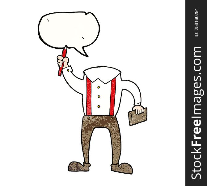 freehand speech bubble textured cartoon headless body with notepad and pen (add own photos