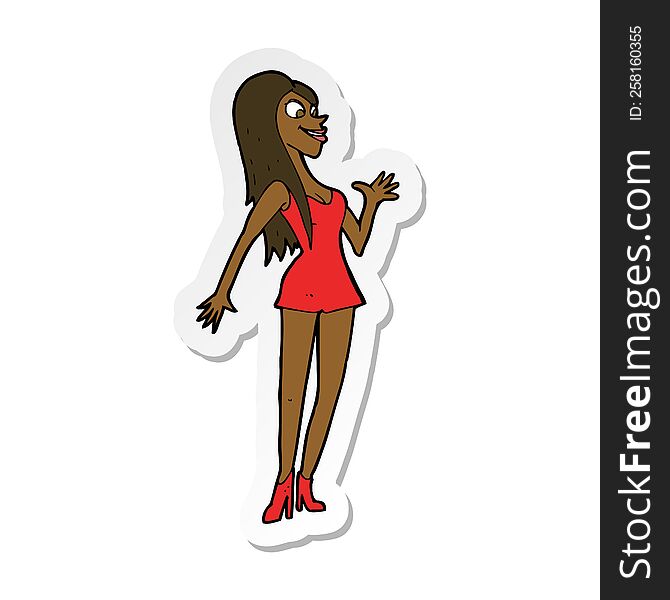 Sticker Of A Cartoon Woman In Pink Dress