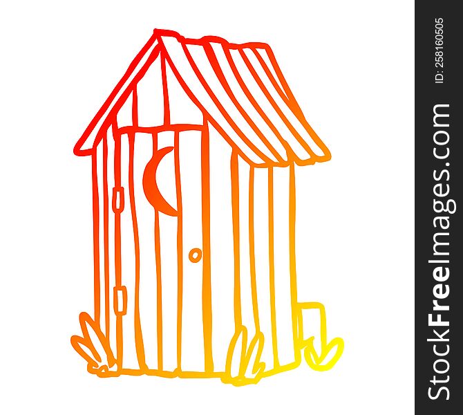 warm gradient line drawing of a traditional outdoor toilet with crescent moon window