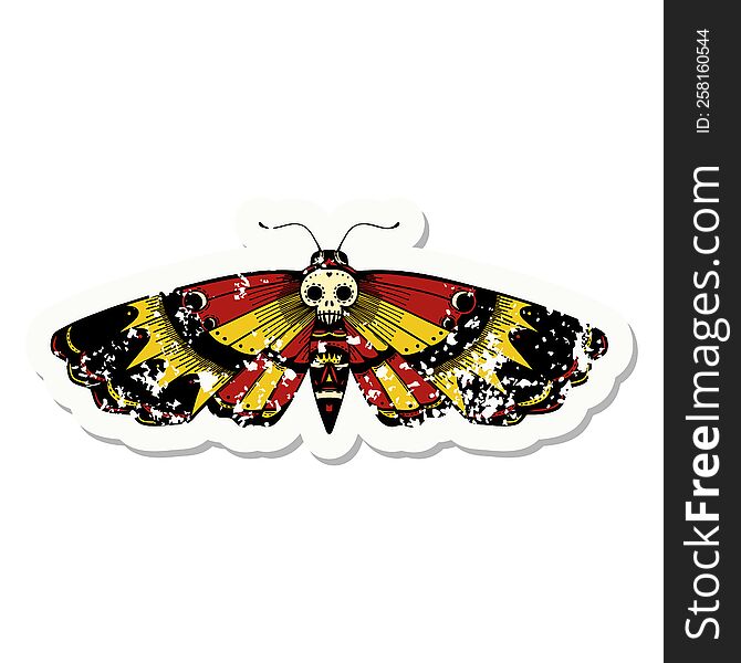 distressed sticker tattoo in traditional style of a deaths head moth. distressed sticker tattoo in traditional style of a deaths head moth