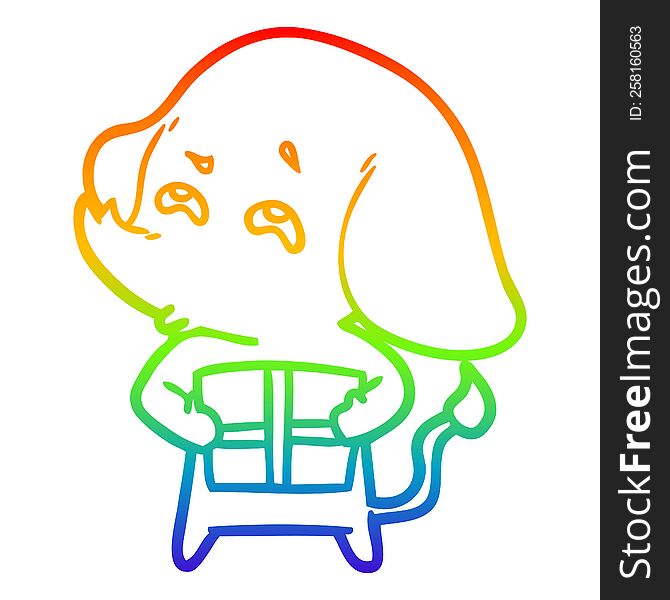 rainbow gradient line drawing of a cartoon elephant with gift remembering