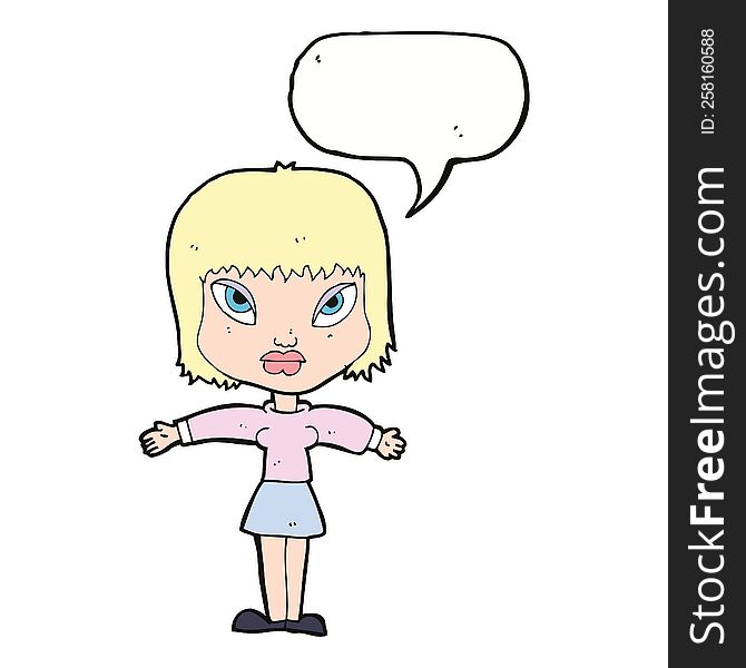 Cartoon Woman With Outstretched Arms With Speech Bubble