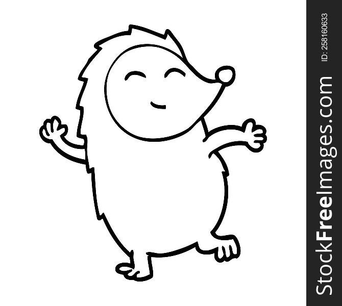 line drawing cartoon dancing hedgehog