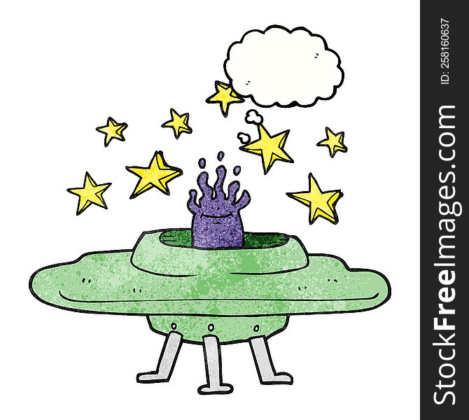 freehand drawn thought bubble textured cartoon flying saucer