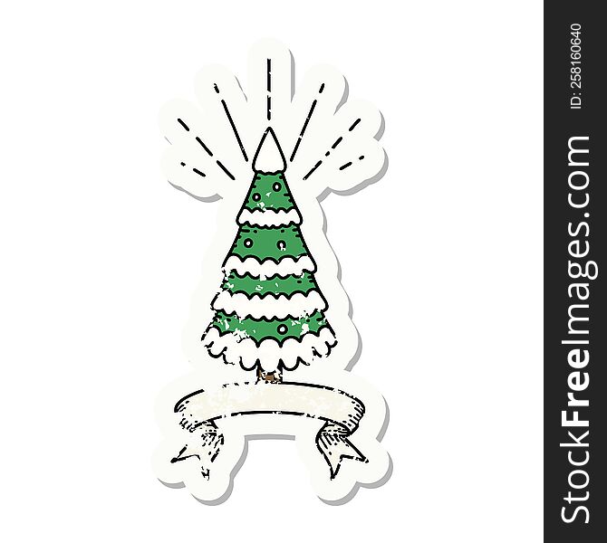 Grunge Sticker Of Tattoo Style Snow Covered Pine Tree