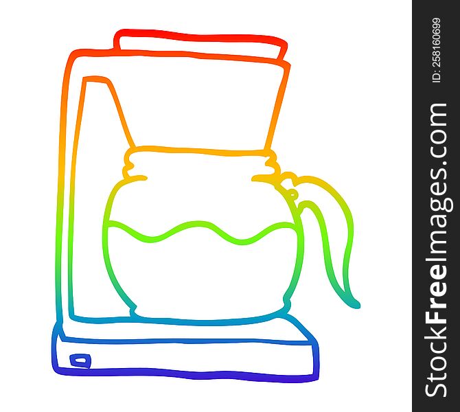 rainbow gradient line drawing of a cartoon coffee machine