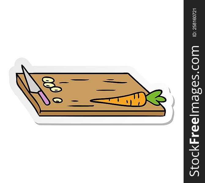 hand drawn sticker cartoon doodle of vegetable chopping board