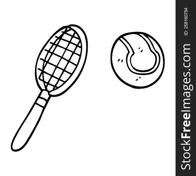 line drawing cartoon tennis racket and ball