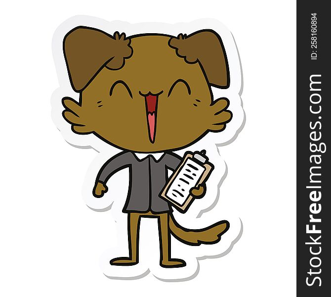 Sticker Of A Happy Office Dog Cartoon