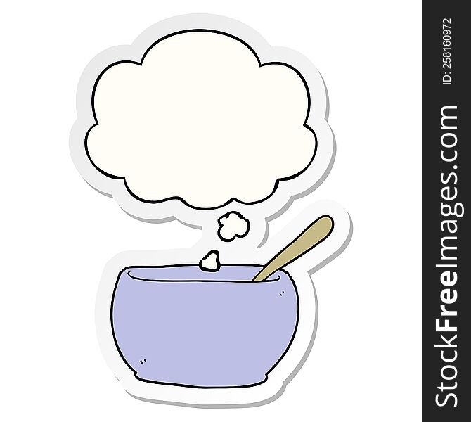 cartoon soup bowl with thought bubble as a printed sticker