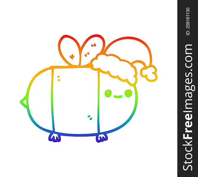 rainbow gradient line drawing of a cartoon christmas bee