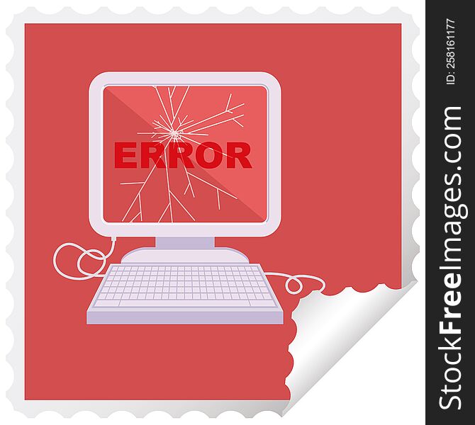 Broken Computer Graphic Vector Illustration Square Sticker Stamp