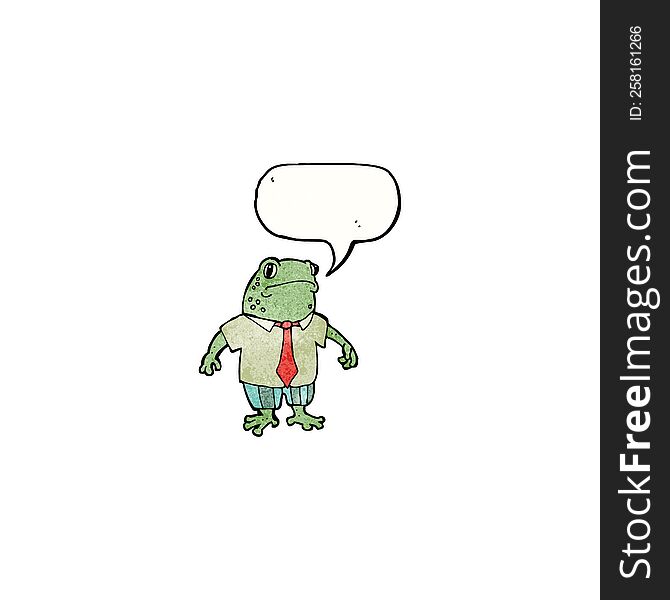 cartoon toad with speech bubble and suit
