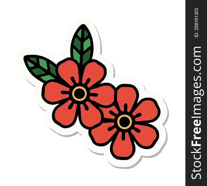sticker of tattoo in traditional style of flowers. sticker of tattoo in traditional style of flowers