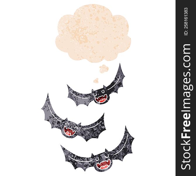 cartoon vampire bats with thought bubble in grunge distressed retro textured style. cartoon vampire bats with thought bubble in grunge distressed retro textured style