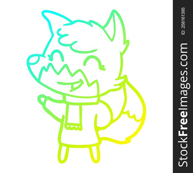 Cold Gradient Line Drawing Happy Cartoon Fox