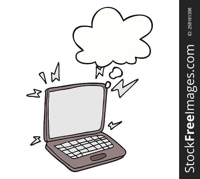 cartoon laptop computer with thought bubble. cartoon laptop computer with thought bubble