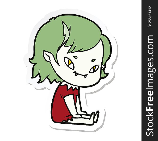 Sticker Of A Cartoon Friendly Vampire Girl Sat Down