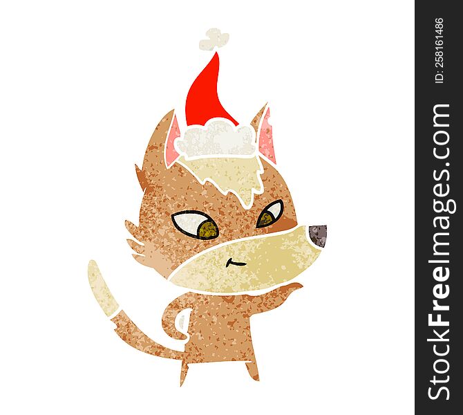 Friendly Retro Cartoon Of A Wolf Wearing Santa Hat