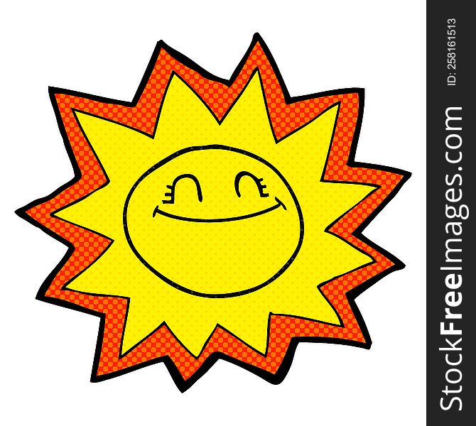 happy freehand drawn comic book style cartoon sun. happy freehand drawn comic book style cartoon sun
