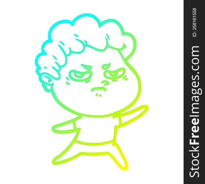 Cold Gradient Line Drawing Cartoon Angry Man