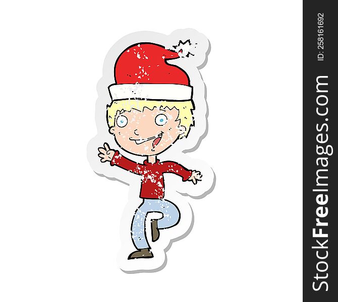 retro distressed sticker of a cartoon man ready for christmas