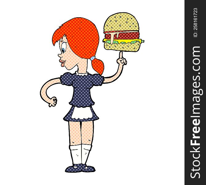 cartoon waitress serving a burger