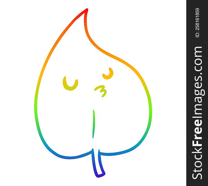 rainbow gradient line drawing of a cartoon autumn leaf