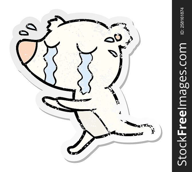 Distressed Sticker Of A Cartoon Crying Polar Bear