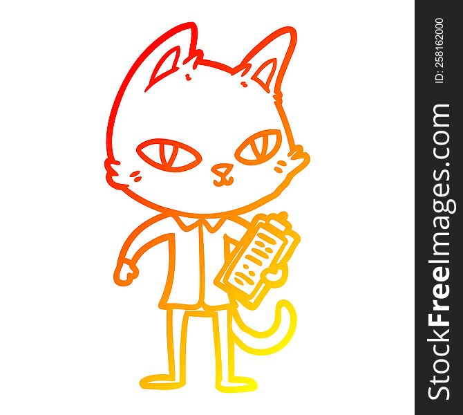 warm gradient line drawing of a cartoon office cat